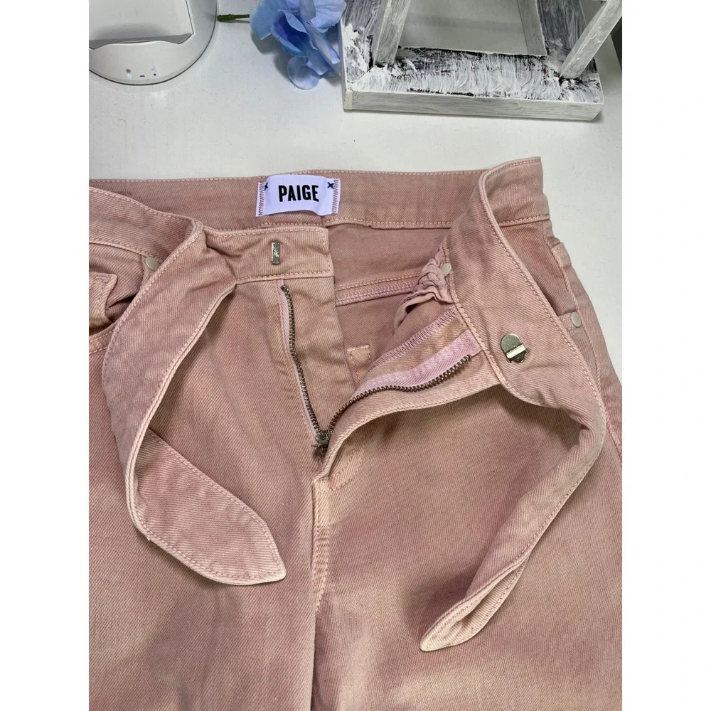 Paige Nellie High Rise Wide Leg Tie‎ Waist Jeans Pink Raw Hem Size 24